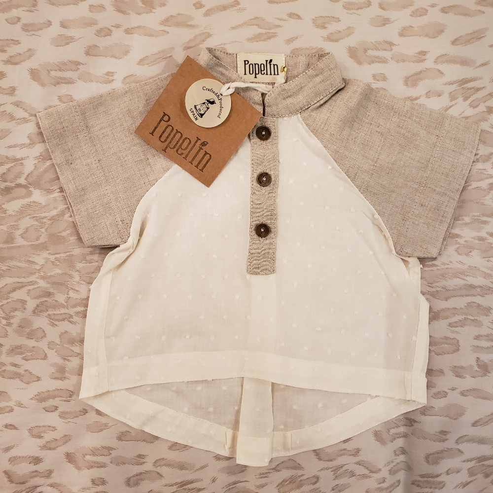 POPELIN Cream + Stone Shirt 3-6M BNWT